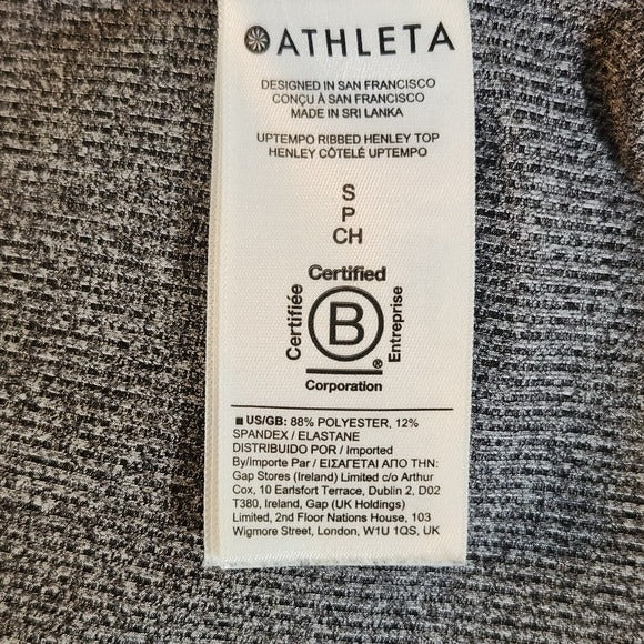 Athleta Gray Ribbed Knit V-Neck Women's Henley Top Size Small Gray Henley