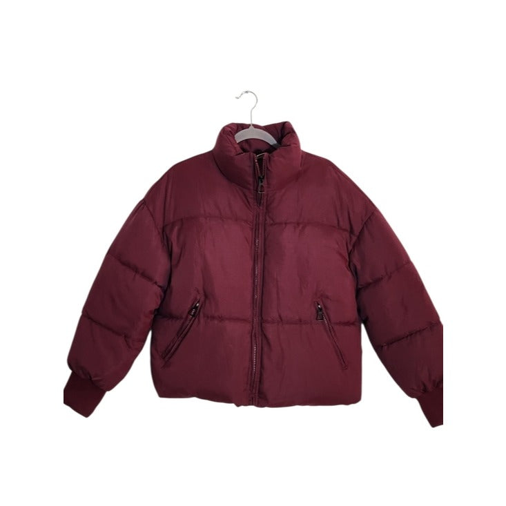 Flygo Womens Burgundy Cropped Puffer Jacket Size Large