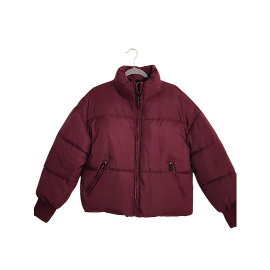 Flygo Womens Burgundy Cropped Puffer Jacket Size Large