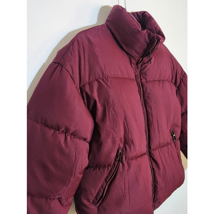 Flygo Womens Burgundy Cropped Puffer Jacket Size Large