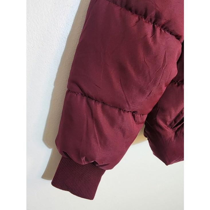 Flygo Womens Burgundy Cropped Puffer Jacket Size Large