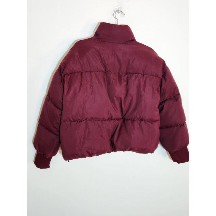 Flygo Womens Burgundy Cropped Puffer Jacket Size Large