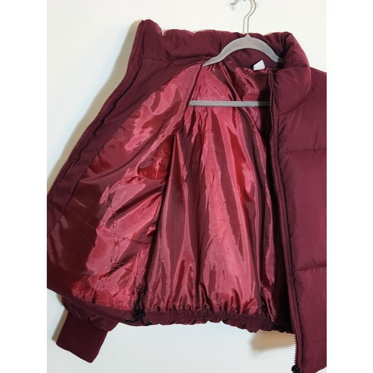 Flygo Womens Burgundy Cropped Puffer Jacket Size Large