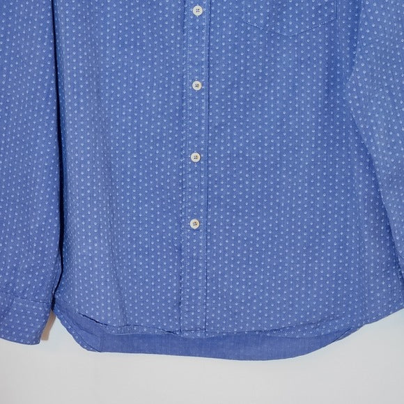 Indian Terrain Blue Mens Long Sleeve Dress Shirt with Diamond Pattern Size Large