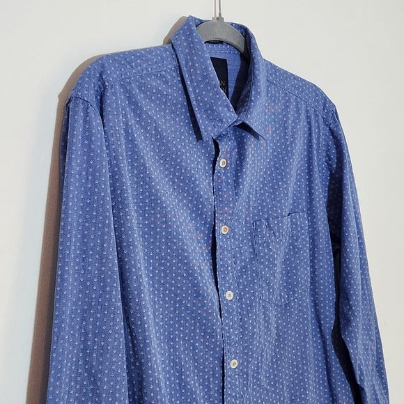 Indian Terrain Blue Mens Long Sleeve Dress Shirt with Diamond Pattern Size Large