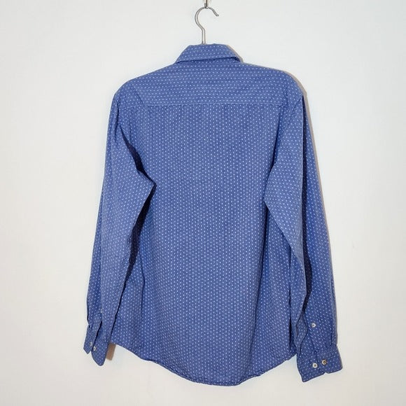 Indian Terrain Blue Mens Long Sleeve Dress Shirt with Diamond Pattern Size Large