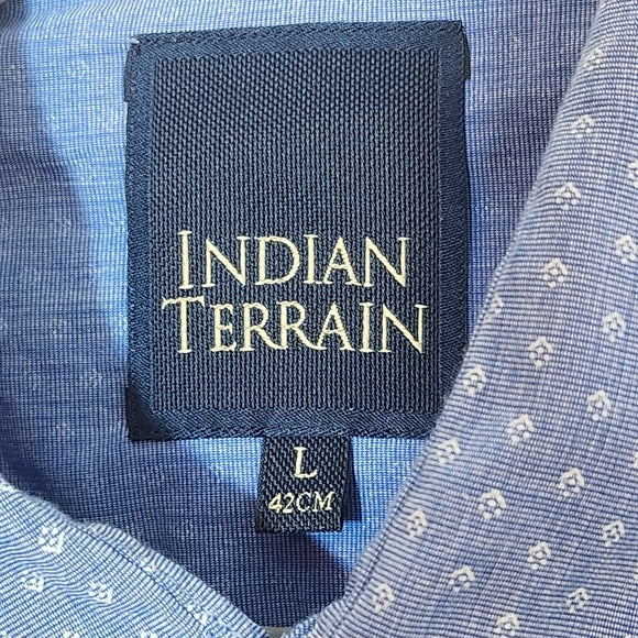 Indian Terrain Blue Mens Long Sleeve Dress Shirt with Diamond Pattern Size Large