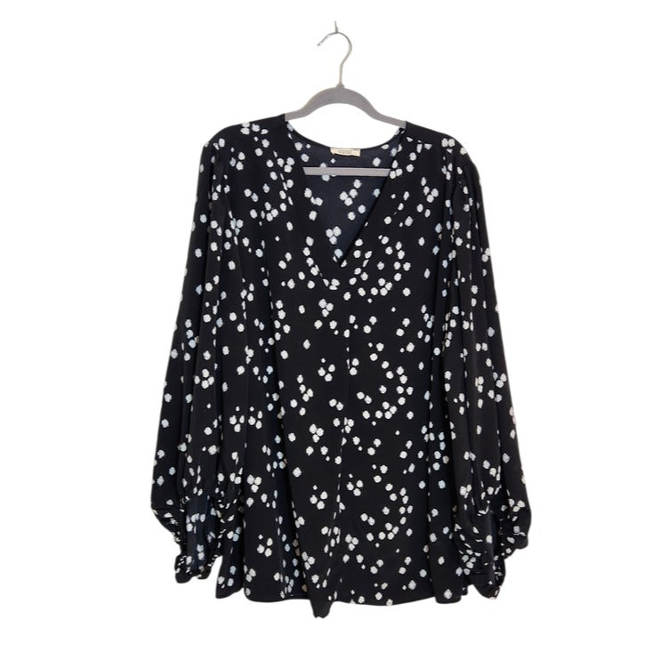 Oddy Black and White Dot Print Blouse Size with Full Sleeves 3XL