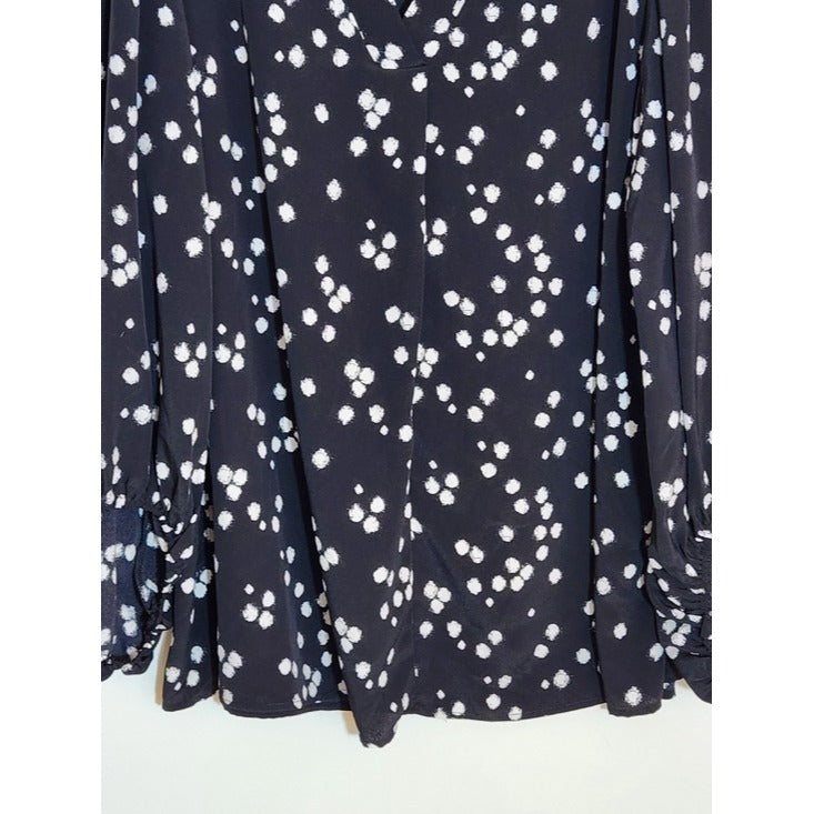 Oddy Black and White Dot Print Blouse Size with Full Sleeves 3XL