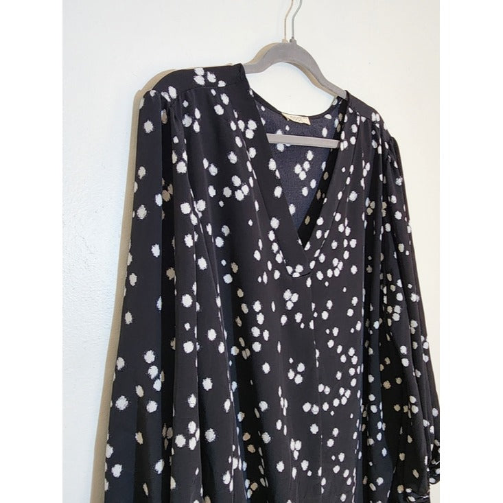 Oddy Black and White Dot Print Blouse Size with Full Sleeves 3XL