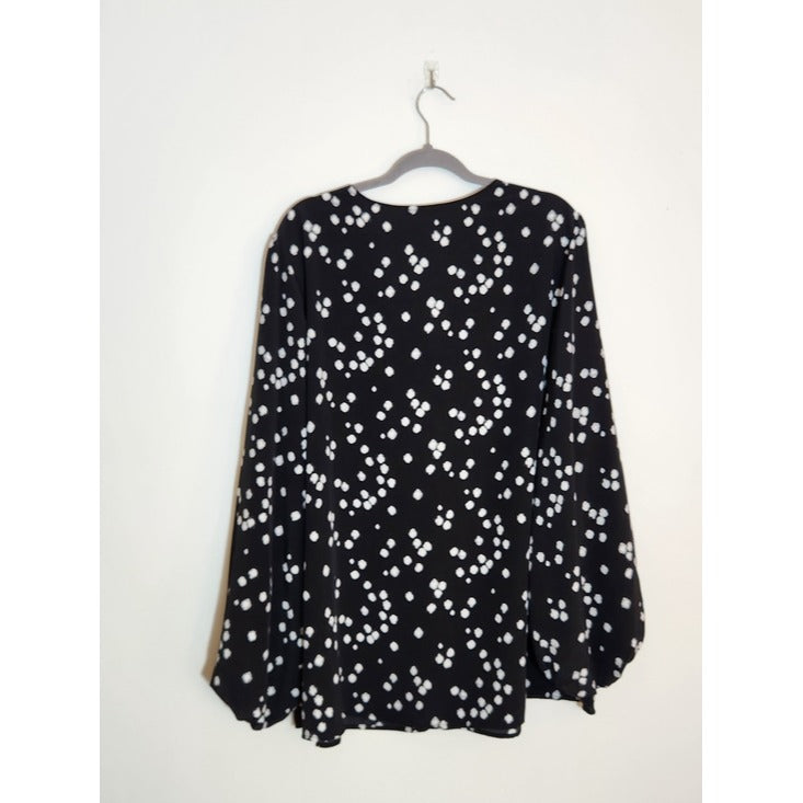 Oddy Black and White Dot Print Blouse Size with Full Sleeves 3XL