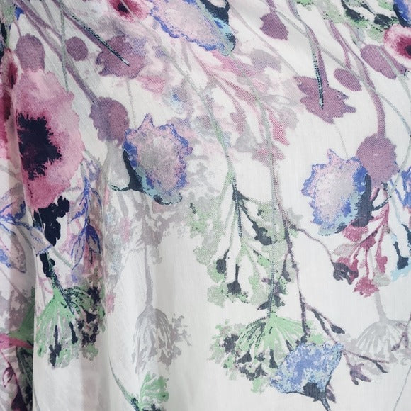 Kitara Purple and White Floral Print Wrap Scarf with Tassels