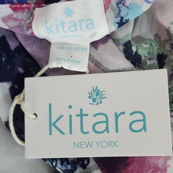 Kitara Purple and White Floral Print Wrap Scarf with Tassels