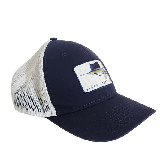 Guy Harvey Navy Trucker Hat Adjustable White Mesh Back