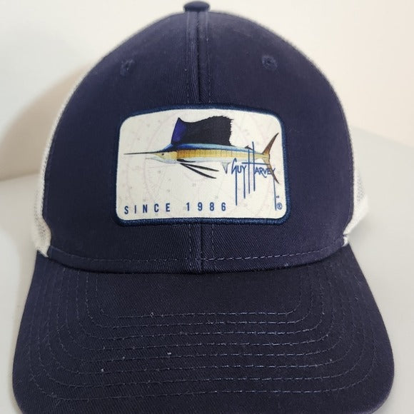 Guy Harvey Navy Trucker Hat Adjustable White Mesh Back