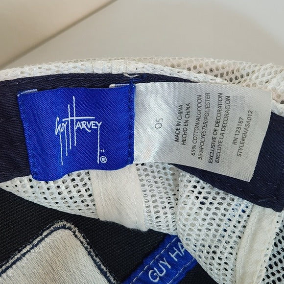 Guy Harvey Navy Trucker Hat Adjustable White Mesh Back