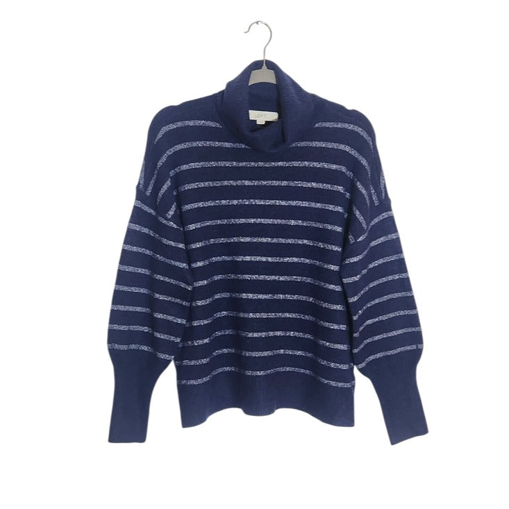 LOFT Navy Turtleneck Sweater with Metallic Silver Stripes Size Medium