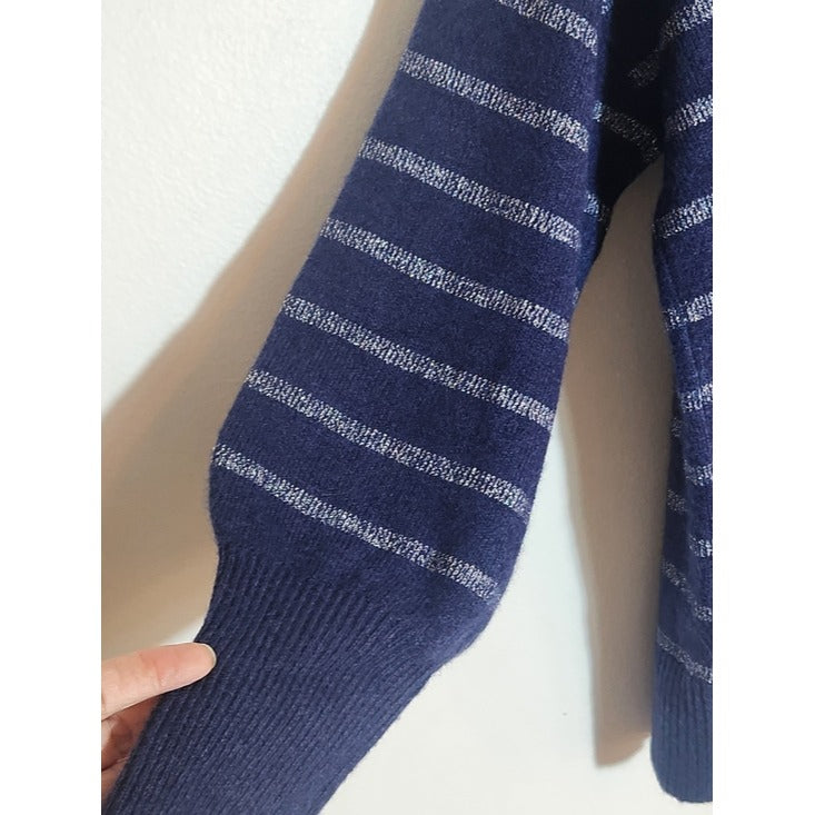 LOFT Navy Turtleneck Sweater with Metallic Silver Stripes Size Medium