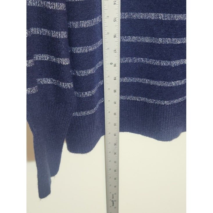 LOFT Navy Turtleneck Sweater with Metallic Silver Stripes Size Medium