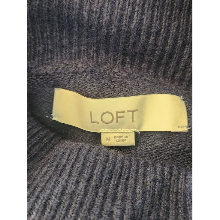 LOFT Navy Turtleneck Sweater with Metallic Silver Stripes Size Medium