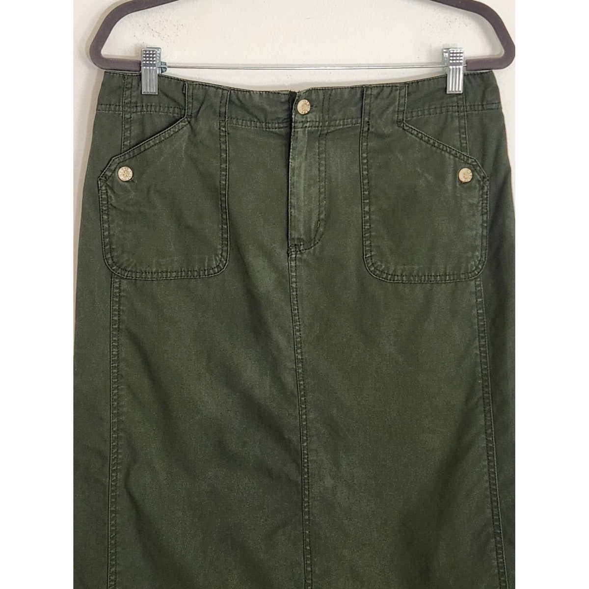 White Stag Green Cotton Cargo Utility Midi Skirt Size 12