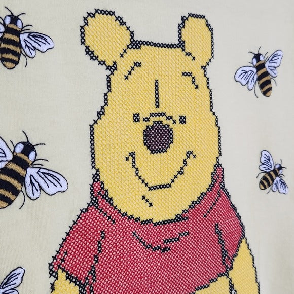 Disney Cross-stitch Winnie the Pooh Light Yellow Embroidered Tee Size XL