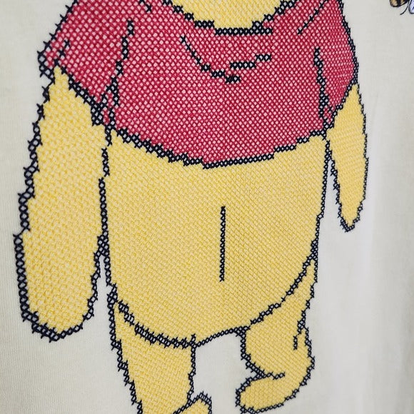 Disney Cross-stitch Winnie the Pooh Light Yellow Embroidered Tee Size XL