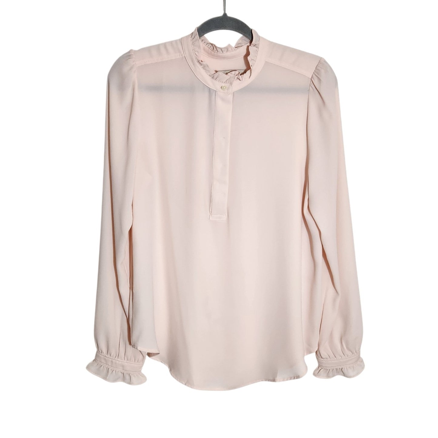 LOFT Blush Pink Ruffle Half-button Blouse Size Medium