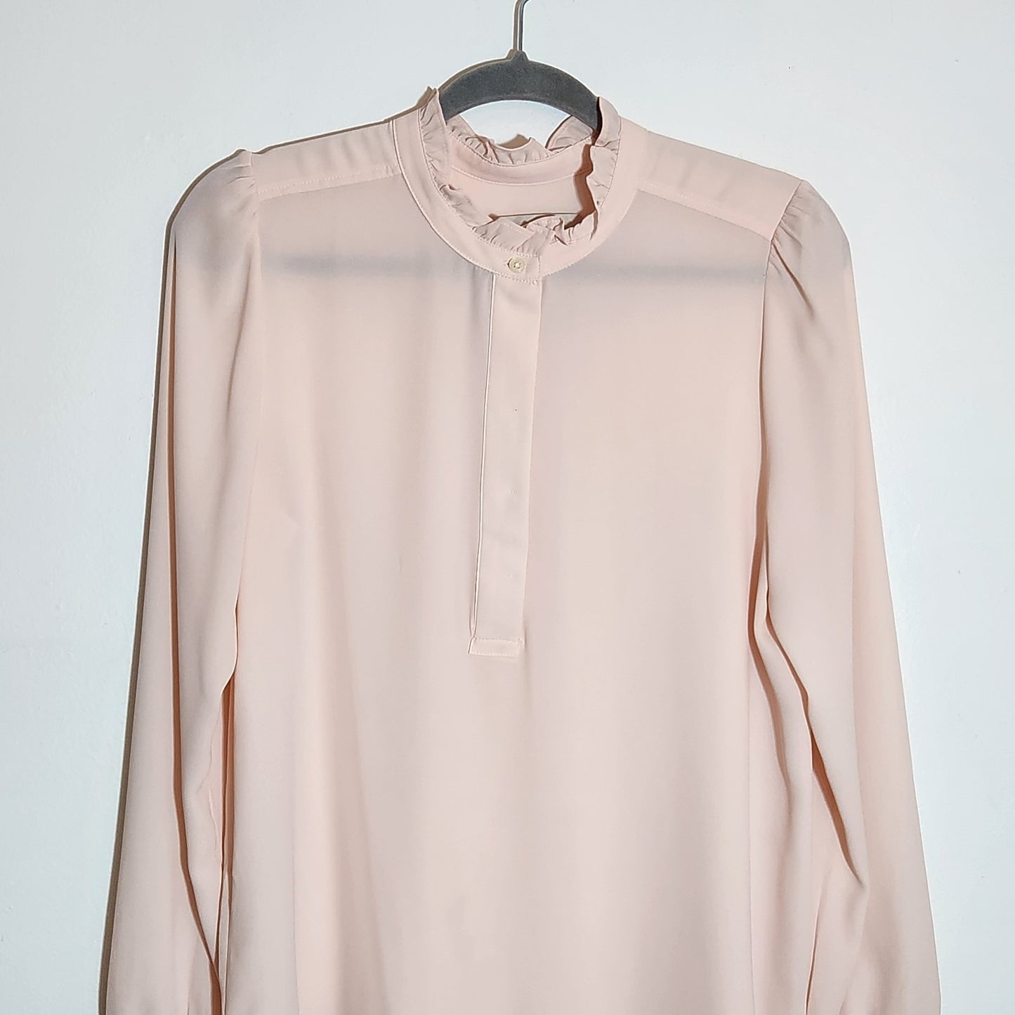 LOFT Blush Pink Ruffle Half-button Blouse Size Medium