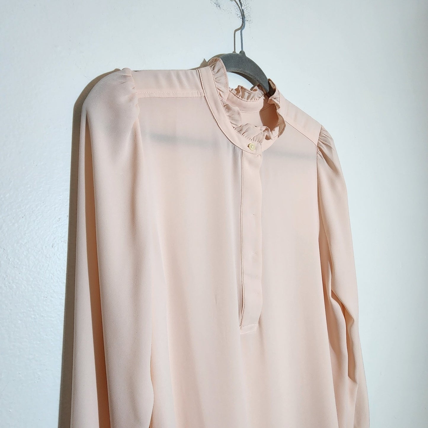 LOFT Blush Pink Ruffle Half-button Blouse Size Medium
