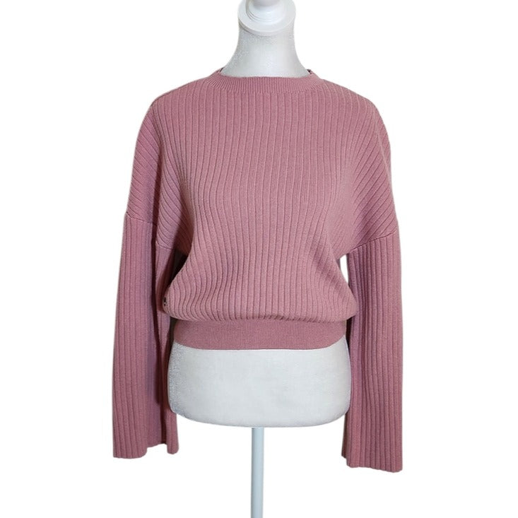 Fade by BKE Pink Ribbed Knit Cropped Sweater Size Medium