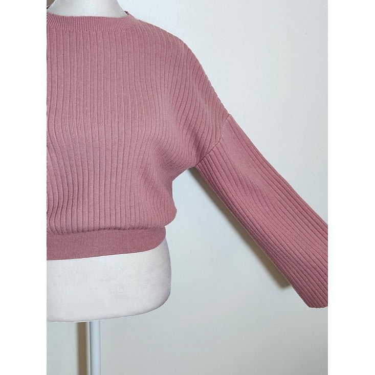 Fade by BKE Pink Ribbed Knit Cropped Sweater Size Medium