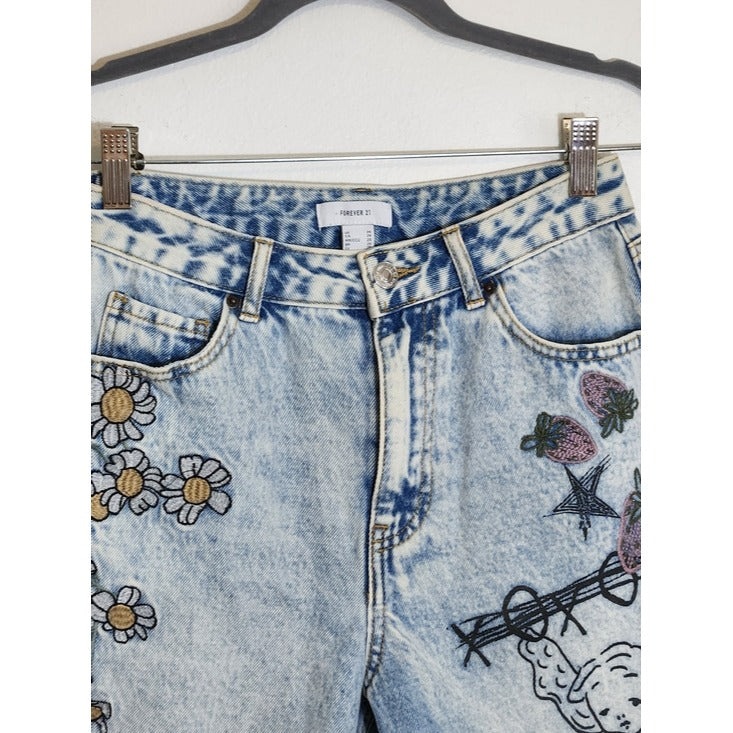 Forever 21 Embroidered Cut Off Denim Shorts Size 26
