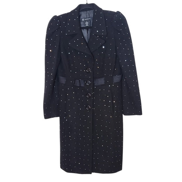 INC International Concepts Black Dress Coat with Ribbon and Sequin Detail Size 6