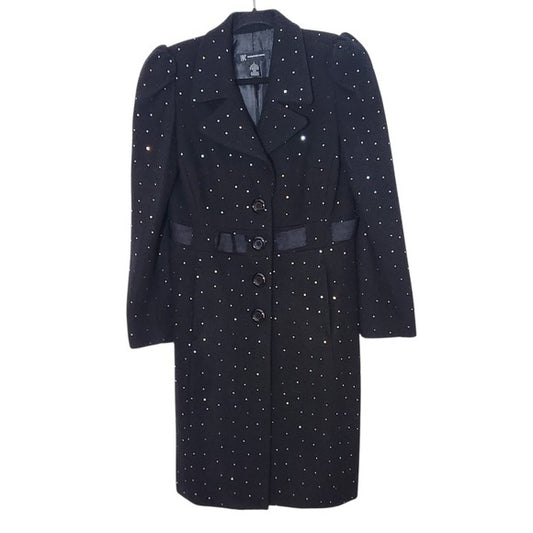 INC International Concepts Black Dress Coat with Ribbon and Sequin Detail Size 6