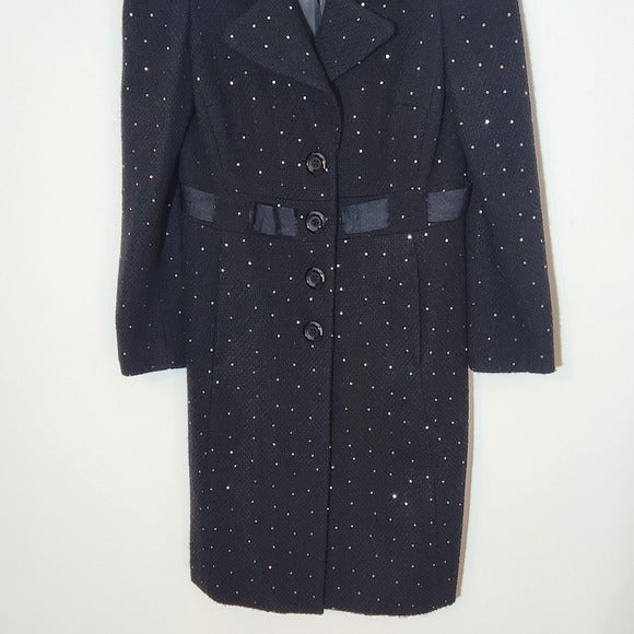 INC International Concepts Black Dress Coat with Ribbon and Sequin Detail Size 6
