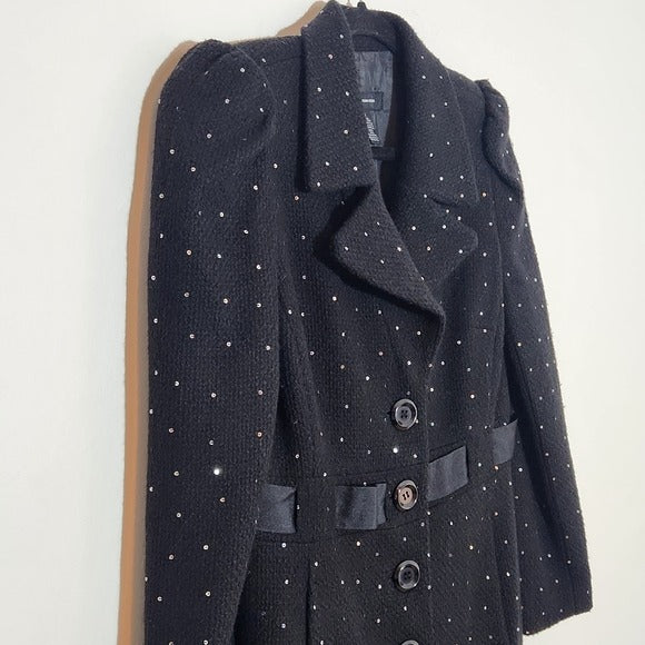 INC International Concepts Black Dress Coat with Ribbon and Sequin Detail Size 6