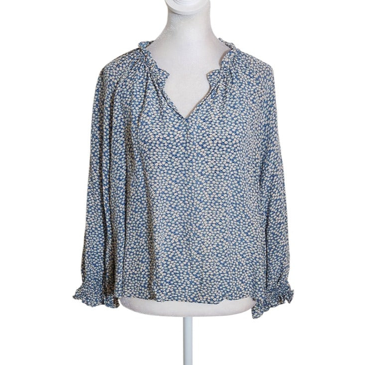 Madewell Blue Floral Print Peasant Blouse Size Medium