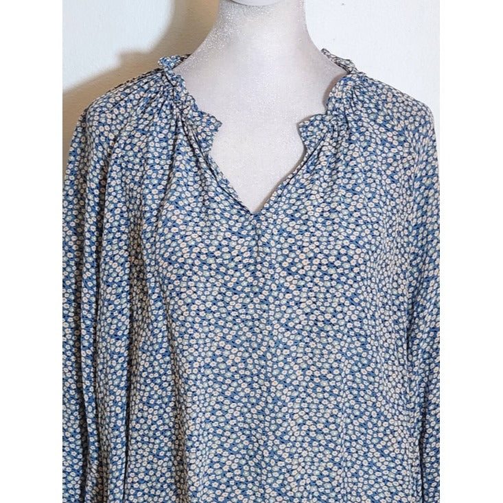 Madewell Blue Floral Print Peasant Blouse Size Medium