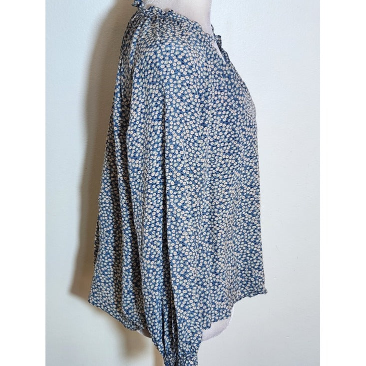 Madewell Blue Floral Print Peasant Blouse Size Medium