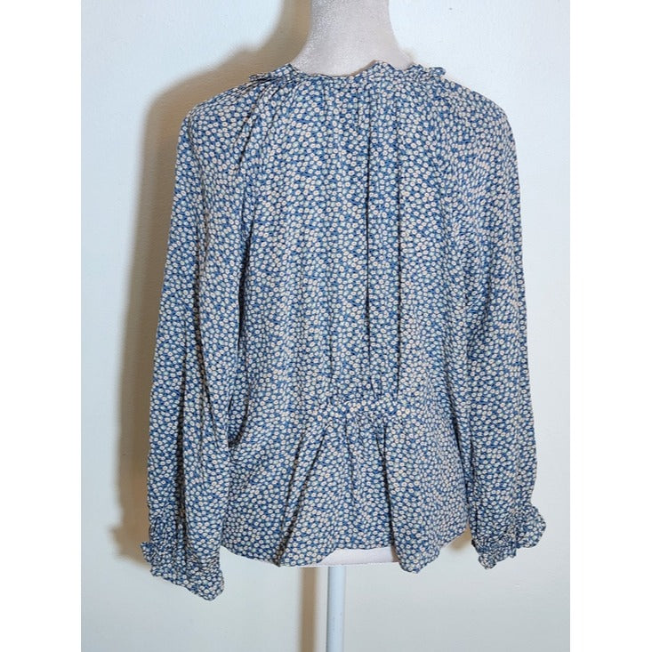 Madewell Blue Floral Print Peasant Blouse Size Medium