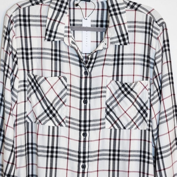 Sanctuary White Plaid Button Down Shirt Size Large NWT