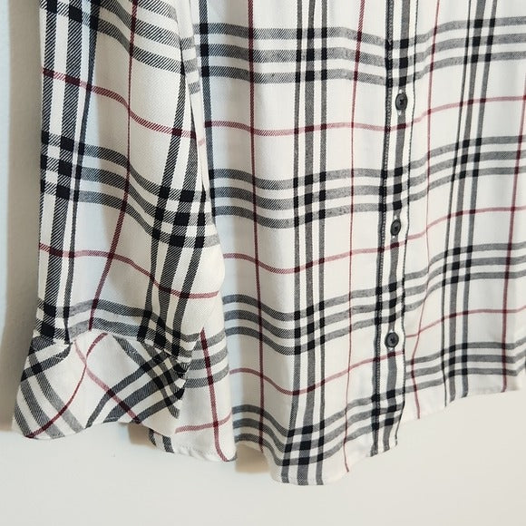 Sanctuary White Plaid Button Down Shirt Size Large NWT
