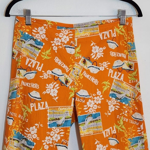 Varsity Petites Orange Print Capri Pants Size Petite Small