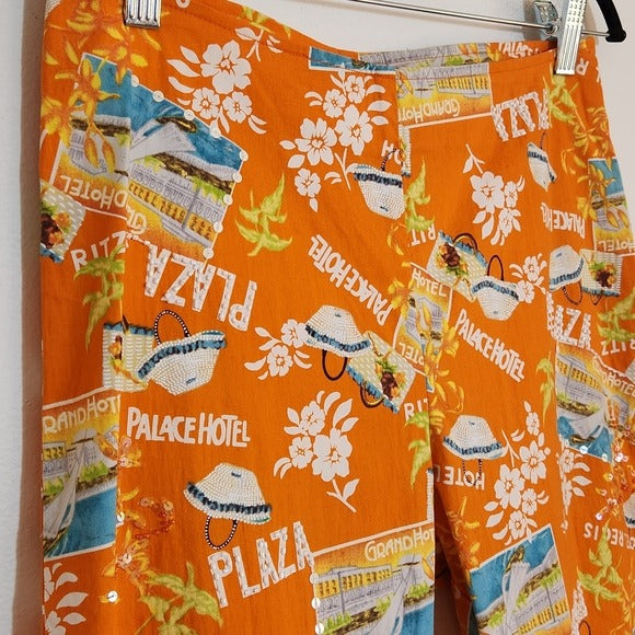 Varsity Petites Orange Print Capri Pants Size Petite Small