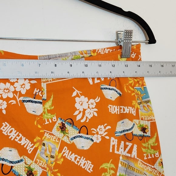 Varsity Petites Orange Print Capri Pants Size Petite Small