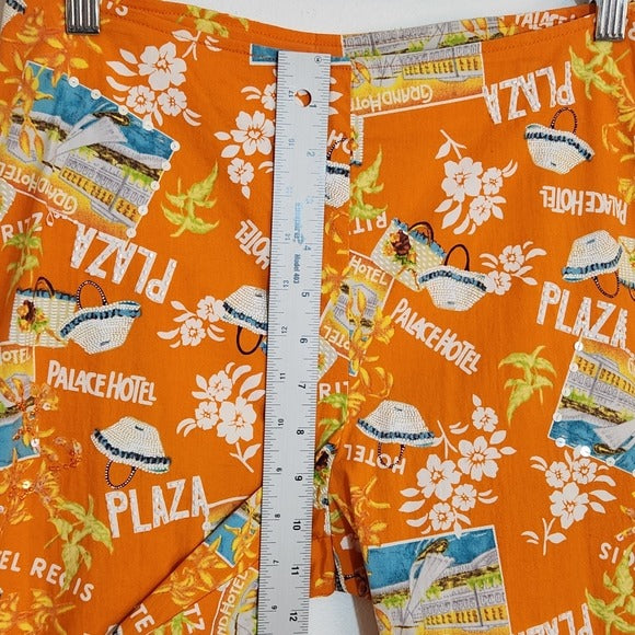 Varsity Petites Orange Print Capri Pants Size Petite Small