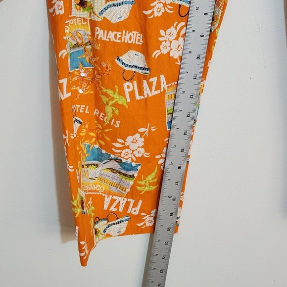 Varsity Petites Orange Print Capri Pants Size Petite Small