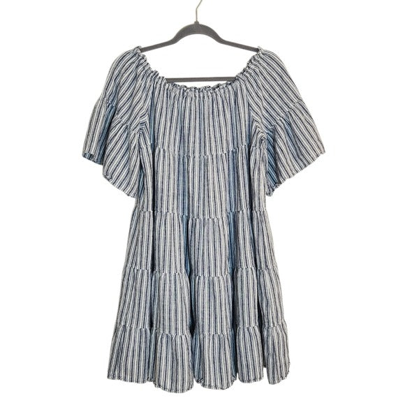 Max Studio Navy and White Stripe Tiered Mini Dress Size XL
