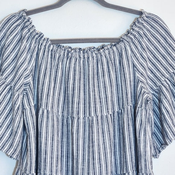 Max Studio Navy and White Stripe Tiered Mini Dress Size XL